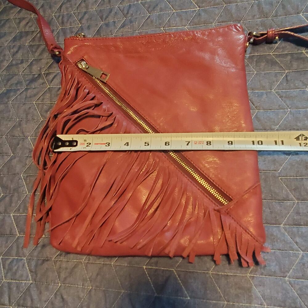 Sandra Roberts Crossbody Mauve Purple Fringe Boho Western Leather Bag Trend - Picture 11 of 11